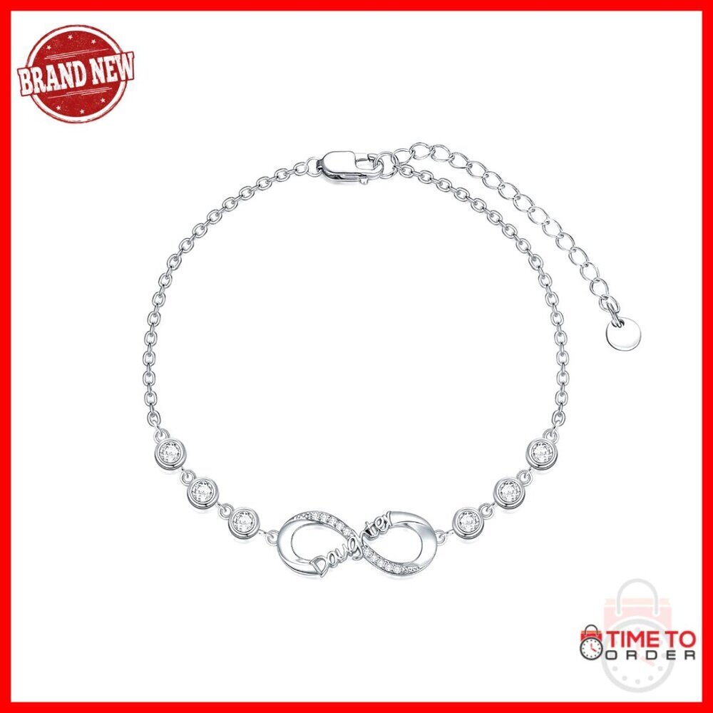 Sterling Silver Infinity Daughter Bracelet with 12 Birthstones Adjustable